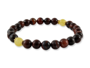 Rotes Tigerauge Armband mit Amber Perlen