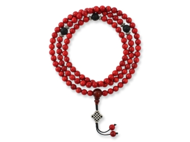 Mala Gebetskette mit Koralle und Lavastein Perlen