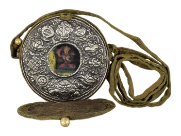 Alte tibetische Ghau Box Medaillon Manjushri Buddha