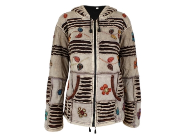 Patchwork Kapuzen Jacke mit Zipfelmütze und Fleecefutter