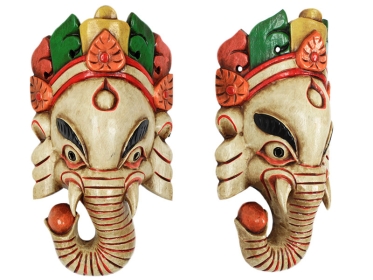 Holzmaske Ganesha handgeschnitzt beige
