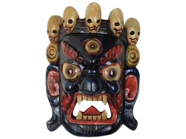 Holzmaske Bhairab handgeschnitzt dunkelblau/schwarz 31 cm