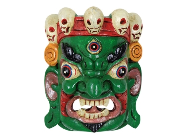 Holzmaske Bhairab handgeschnitzt grün 22 cm