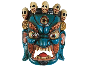 Holzmaske Bhairab handgeschnitzt blau 31 cm