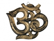 Om Symbol aus Mangoholz schwarz gold 32 cm