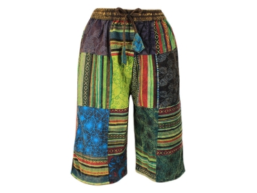 Knielange Patchwork Batik Hose bedruckt grün
