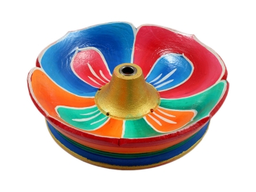 Räucherstäbchenhalter Holz - Lotus bunt 9 cm