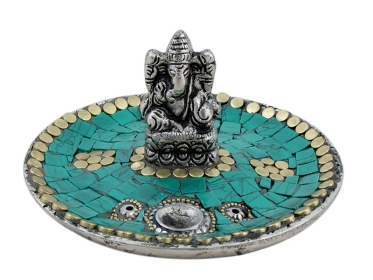 Ganesha Räucherstäbchenhalter Eisen mit Stein Inlays