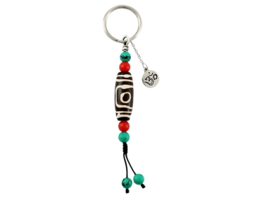 Tibetischer Dzi Schlüsselanhänger mit 3 Augen und OM Symbol