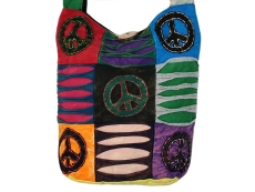 Bunte Patchwork Schultertasche mit Peace Zeichen