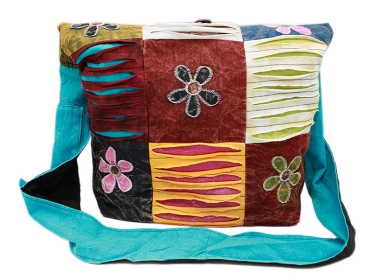 Farbenfrohe Patchwork Hippie Tasche mit Blumen bestickt