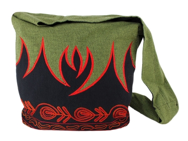 Goa Psytrance Yogi Tasche bestickt Flamme schwarz grün