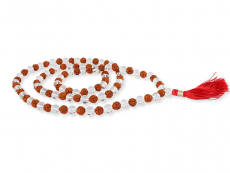 Rudraksha Mala mit Bergkristall Perlen