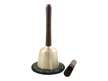 Handgefertigte Klangschale mit Holzgriff