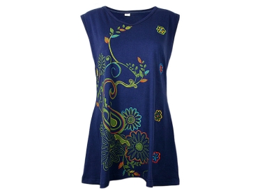 Hippie Goa T-Shirt Minikleid bestickt mit Blumen