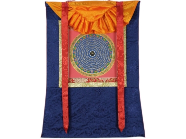 Om Mantra Mandala Thangka mit Brokat 59 x 77 cm