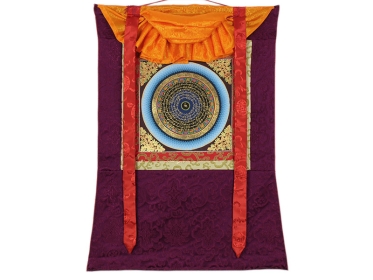 Om Mantra Mandala Thangka mit Brokat 78 x 59 cm