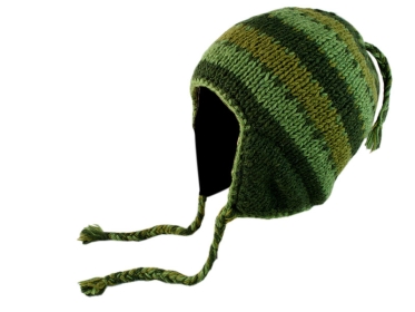 Wollmütze Nepal mit Zopf und Fleece grün