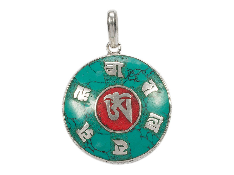 Anhänger Gebetsmühle Tibet Mantra Om Mani padme hum Nepal Titan Schmuck Silber 