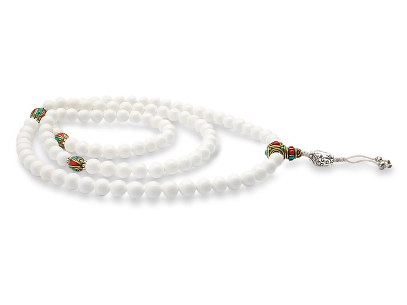 Tibetische Conch Shell Mala mit Buddhakopf 8 mm