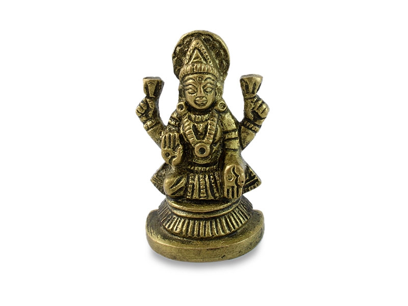 Kleine Laxmi Hindu Statue sitzend Messing 5,6 cm