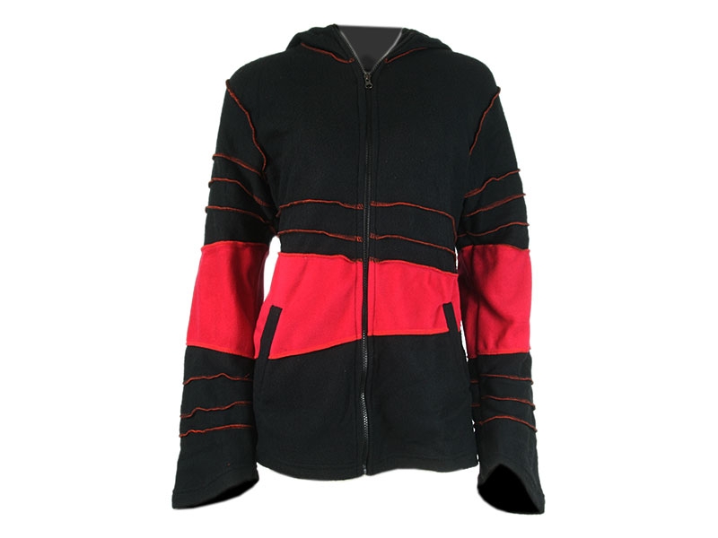 Fleece Jacke mit Zipfelmütze schwarz/rot Goa Psy