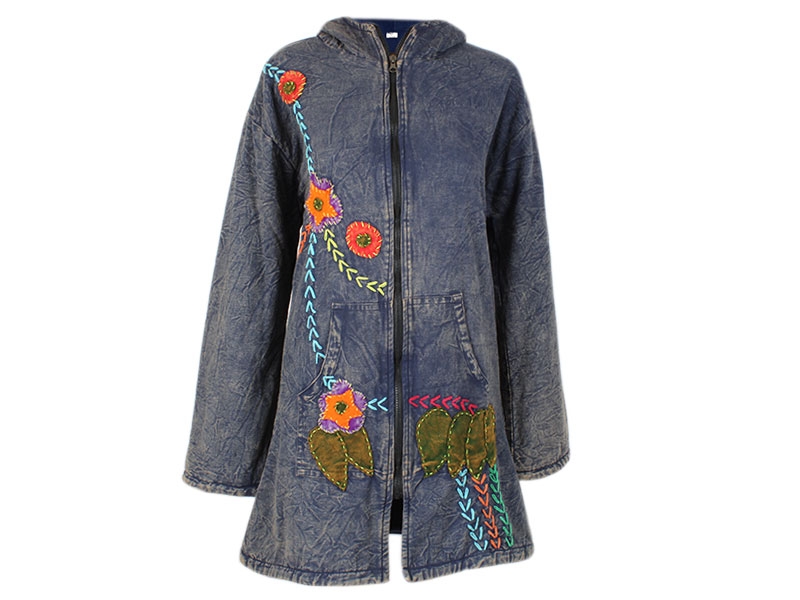 Blumen Hippie Goa Jacke mit Kapuze und Fleecefutter