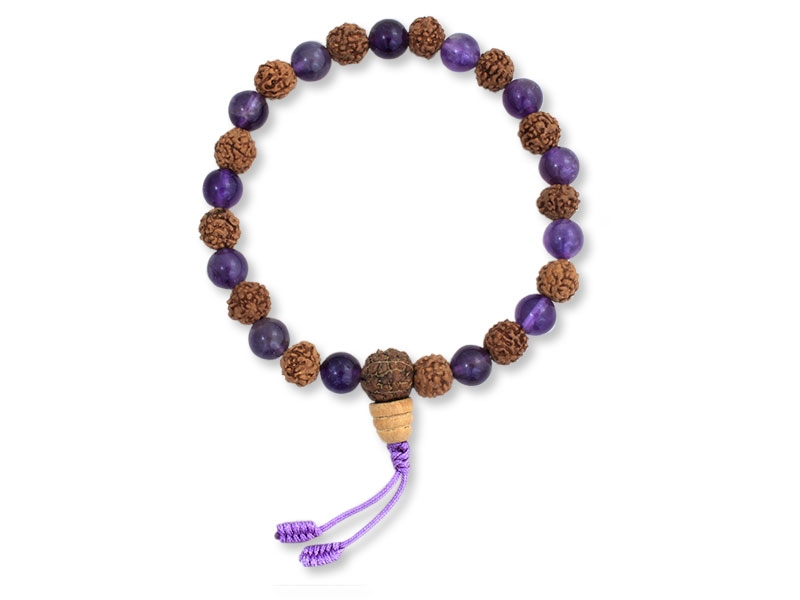 Rudraksha Handmala mit Amethyst Perlen