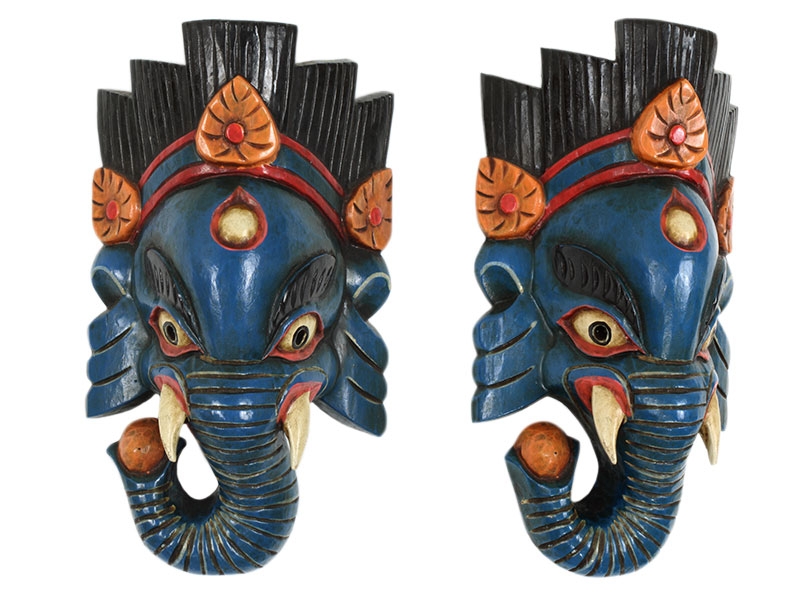 Holzmaske Ganesha handgeschnitzt blau