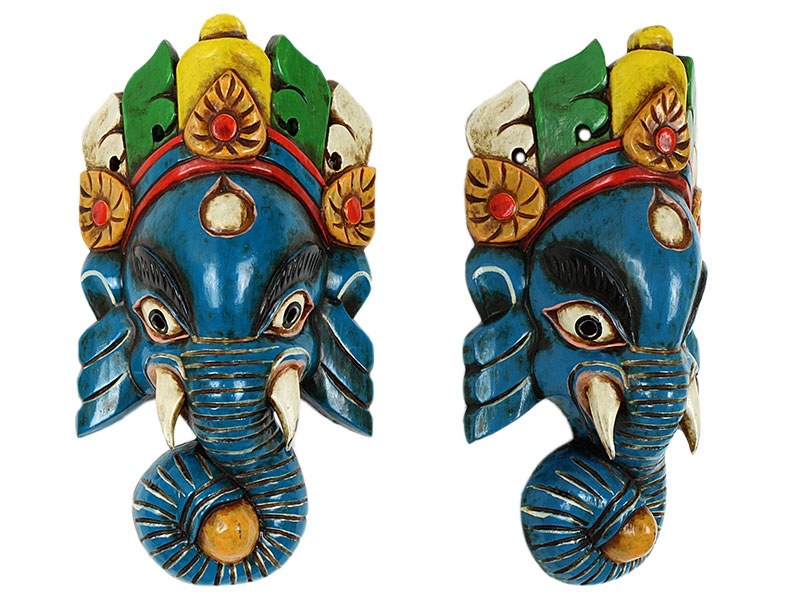 Holzmaske Ganesha handgeschnitzt blau