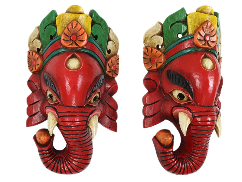 Holzmaske Ganesha handgeschnitzt rot