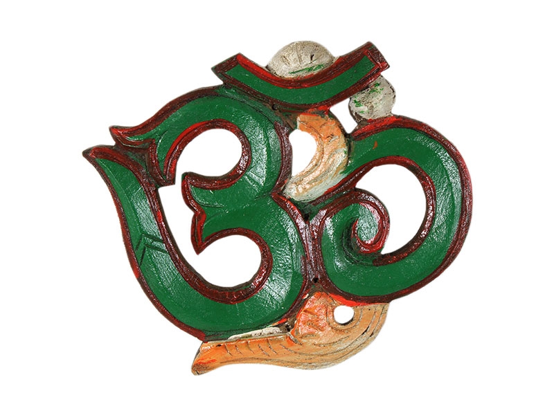 Kleines Om Symbol aus Holz grün 12cm