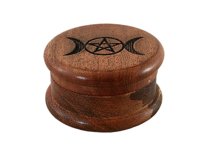 Grinder Kräutermühle aus Mangoholz - Triple Moon & Pentagramm