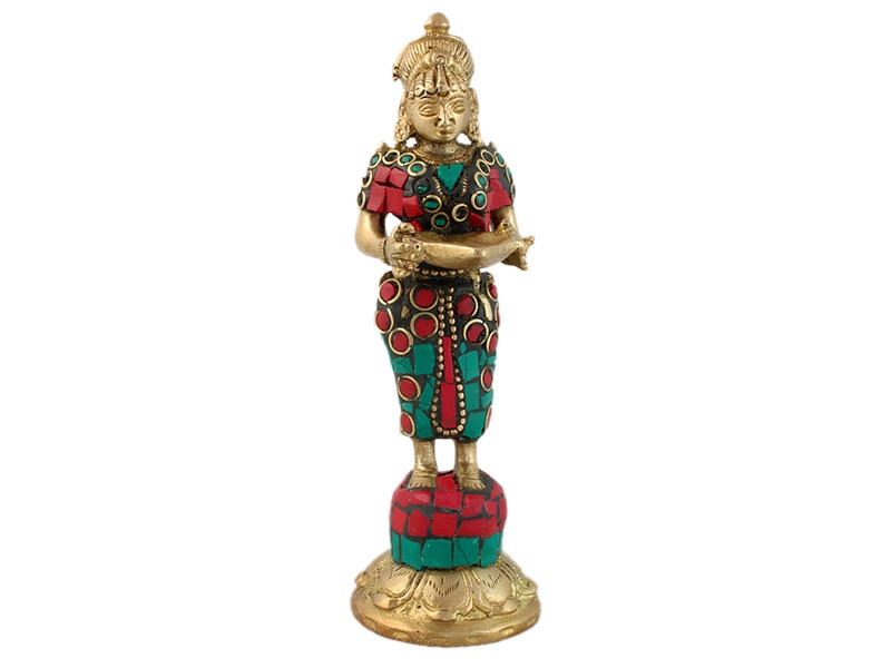 Deepalakshmi Statue Figur stehend Messing 14 cm