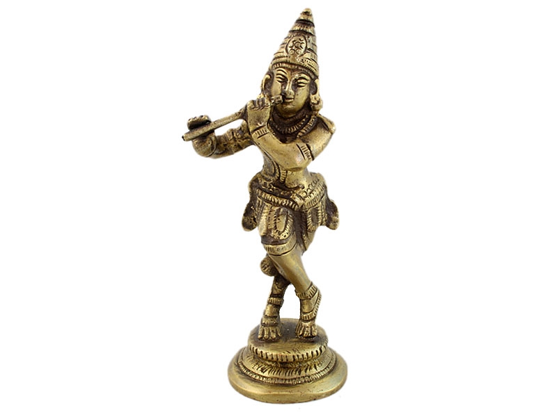 Krishna Statue Messing stehend 12 cm