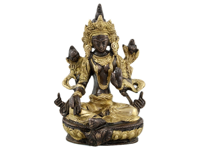 Grüne Tara Statue Messing zweifarbig Goldfarbe 13 cm