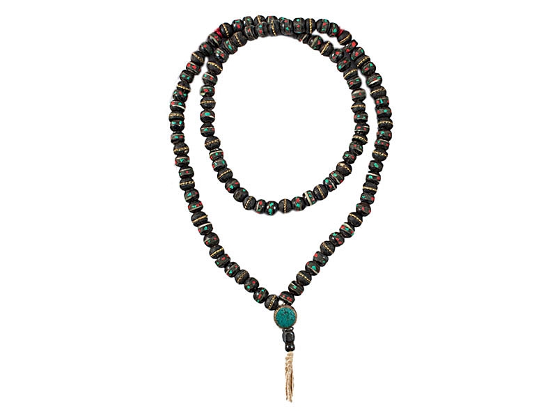Mala Gebetskette - Knochen mit Inlay dunkelbraun