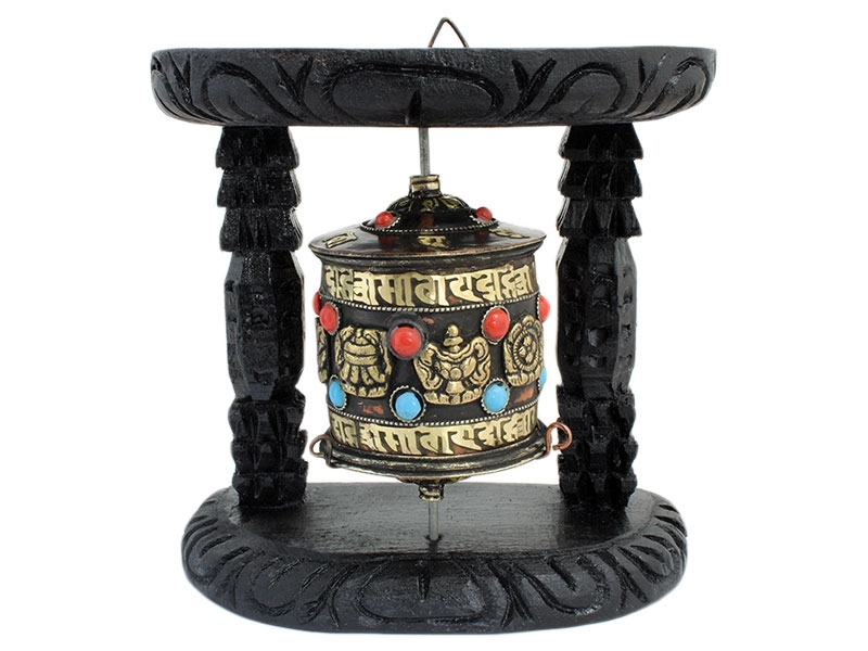 Große Wandgebetsmühle mit Mantra und Glückssymbolen