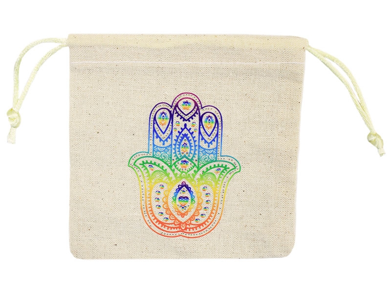 Baumwollbeutel Mala Tasche mit Khamsa Symbol 11 x 10 cm