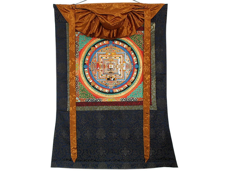 Großes Thangka Rollbild mit Kalachakra Mandala