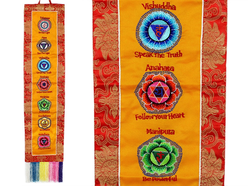 Tibetischer Wandbehang Brokat bestickt mit 7 Chakren