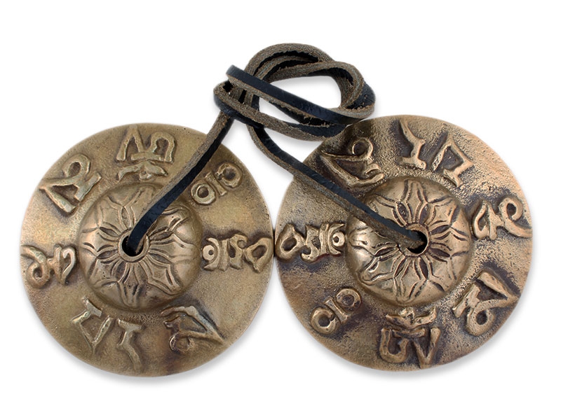 Hochwertige Tingsha Zimbeln mit Om Mani Mantra 7,2 cm