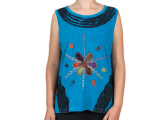 Goa Patchwork T-Shirt mit Blumen Stickerei blau