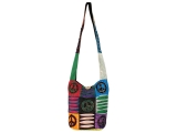 Bunte Patchwork Schultertasche mit Peace Zeichen