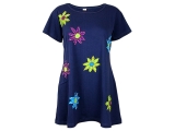 Hippie T-Shirt mit Blumen Patches blau