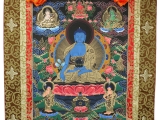 Medizin Buddha Thangka mit edlem Brokatrahmen