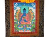 Medizin Buddha Thangka mit edlem Brokatrahmen