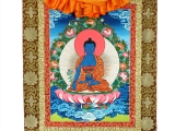 Medizin Buddha Thangka mit edlem Brokatrahmen