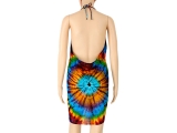 Rückenfreies Goa Hippie Tie-dye Batik Kleid mit Nackenhalter bunt