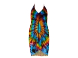 Rückenfreies Goa Hippie Tie-dye Batik Kleid mit Nackenhalter bunt